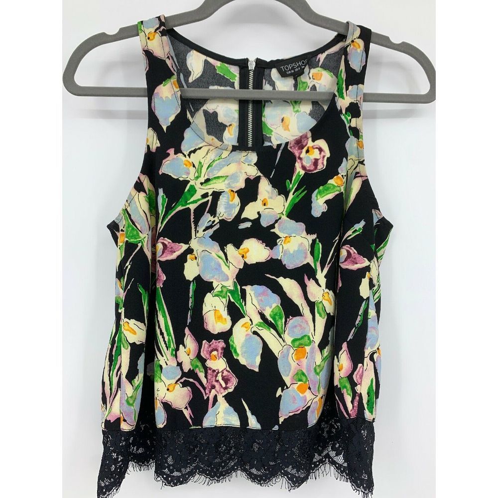 Top Shop‎ Womens 4 Baby Doll Tank Top Cottage Whimsey Goth Core Artsy Floral